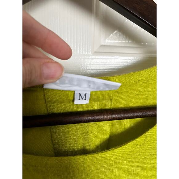 Bryn Walker Fran Light Linen Round Neck Bell Sleeve Ruffle Top Green Medium - Picture 6 of 7